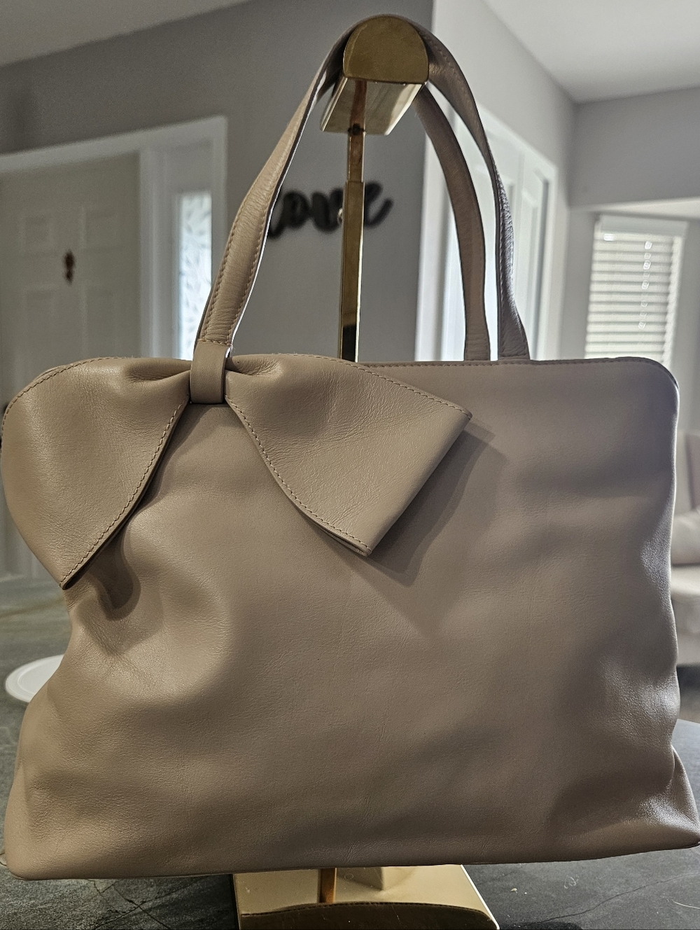 Furla Beige Leather Bow Tote | Rare Vintage Italian Handbag